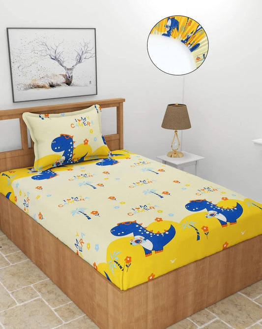The Intellect Bazaar 3D Printed Bedsheet for Single Bed for Kids Room | Single Size Bedsheet with Elastic Fitted | Elastic Bedsheet Cartoon Print (60x90 Inch, I Love My Camera)