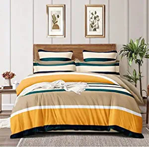 TIB The Intellect Bazaar Glace Cotton AC Comforter Set Single Size Single Bed with 1 Flat bedsheet-60x90 inch and ONE Pillow Covers (Pack of 3) Yellow Green Lines