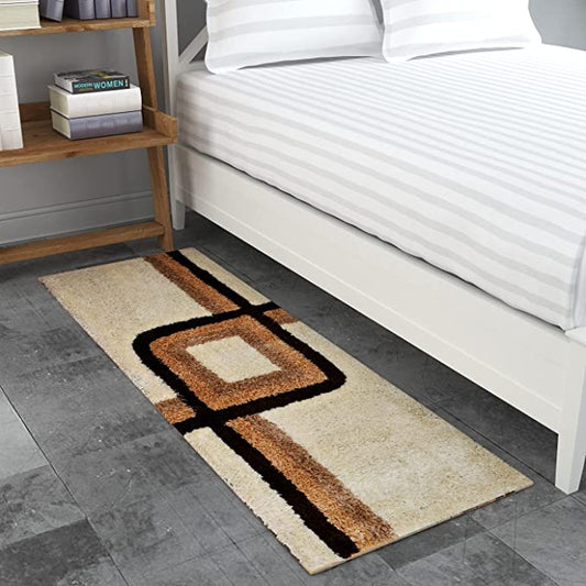 TIB® The Intellect Bazaar Shaggy Bedside Runner Home Floor Décor Rugs - Living, Dinning, Office, Rooms & Bedroom, Hallway Carpet (Cream Coffee)