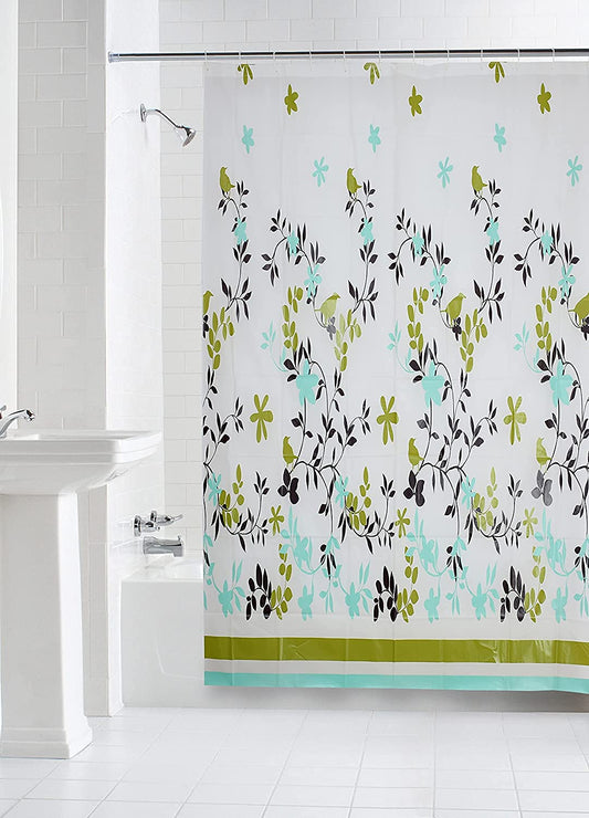 TIB® Water Repellant Leaf Design Shower Curtain with Hooks - 72" x 72, Shower Curtain 6 feet for Bathroom Thin Curtains.