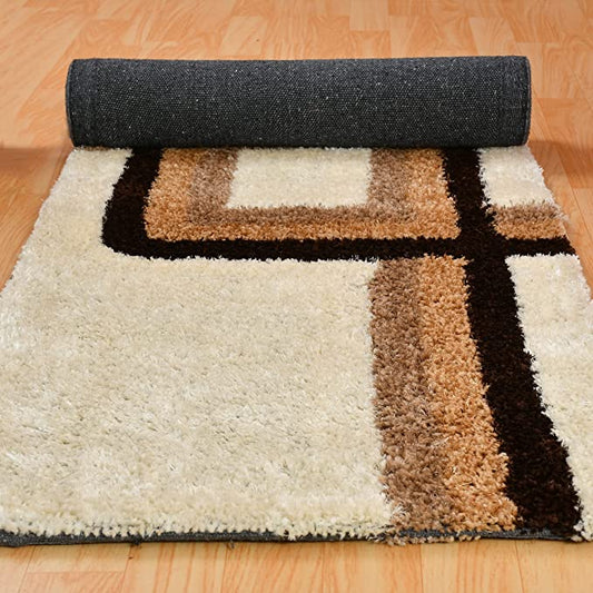 TIB® The Intellect Bazaar Shaggy Bedside Runner Home Floor Décor Rugs - Living, Dinning, Office, Rooms & Bedroom, Hallway Carpet (Cream Coffee)