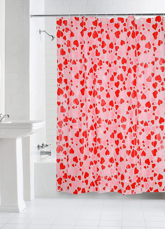 TIB® Water Repellant Heart Design Shower Curtain with Hooks - 72" x 72, Shower Curtain 6 feet for Bathroom Thin Curtains